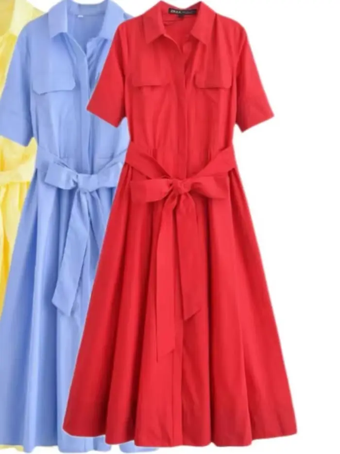 Robe chemise à manches courtes pour femmes