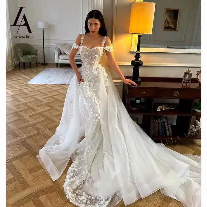 LelaAcra 2 en 1 chérie robe de mariée sirène 2026 brillant 3D fleurs princesse robe de mariée ER80 p