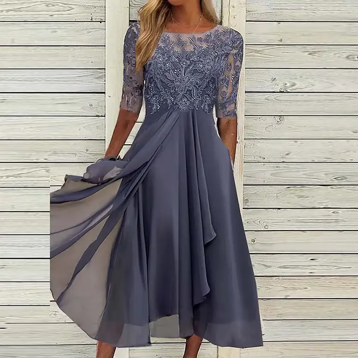 Robe de soirée en dentelle à col rond pour femmes