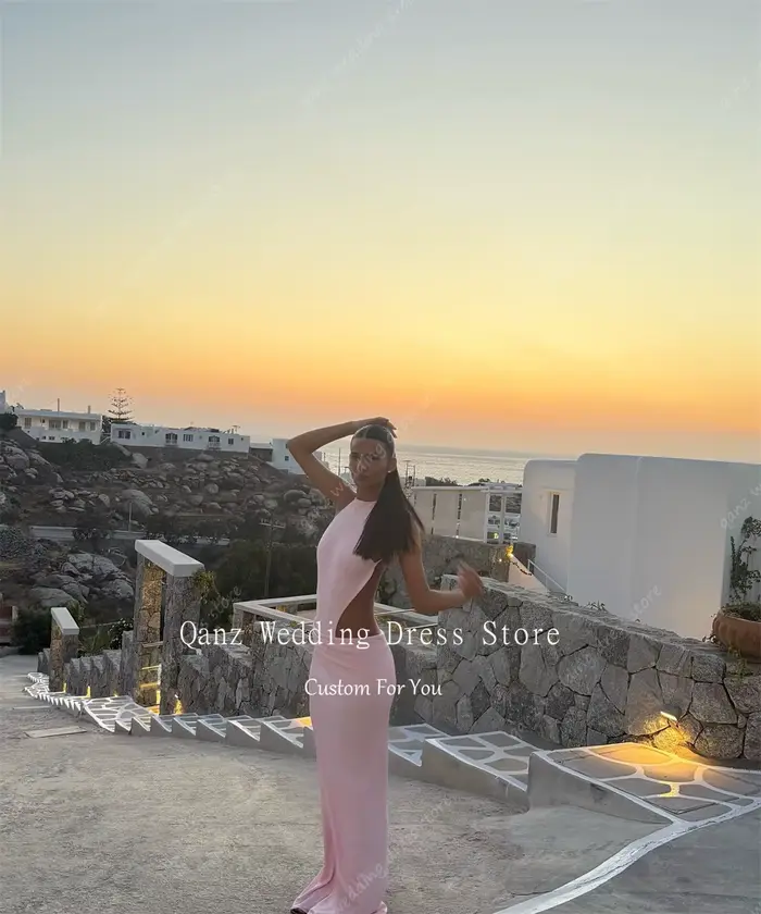 Qanz – robe De soirée en Satin rose