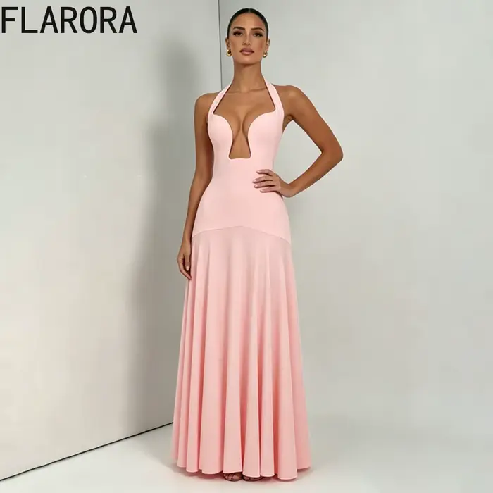 FLARORA Robe longue élégante froncée pour femme