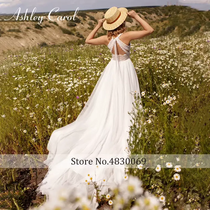 Ashley Carol-Robe de Mariée Trapèze en Dentelle pour Femme
