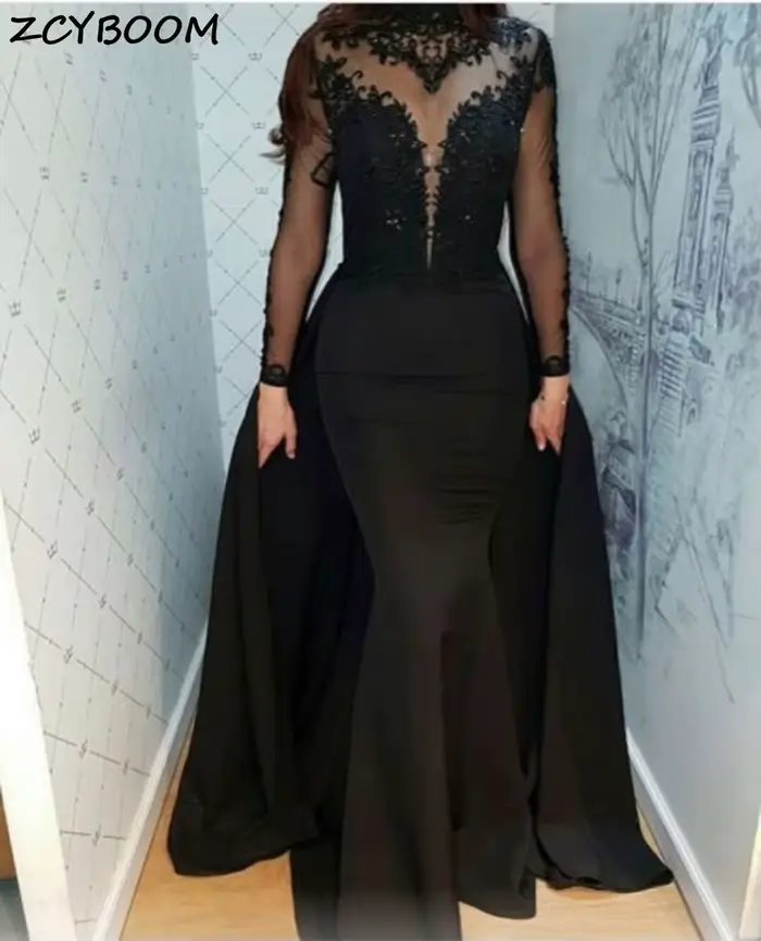 Robes de Soirée Sirène Noires 2026 Élégantes pour Femmes, Robes de Bal Longues en Satin Illusion ave