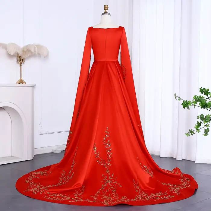 Sharon Said robe de soirée rouge Royal avec broderie florale dorée manches Cape fête de fiançailles pour mariage SS568 personnalisé