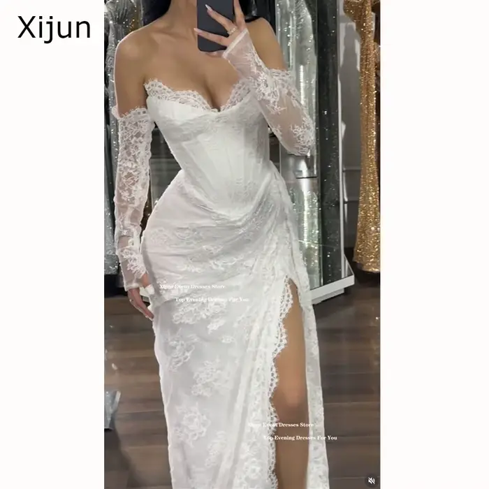 Xijun luxe ivoire dentelle robes de mariée chérie haute fente formelle