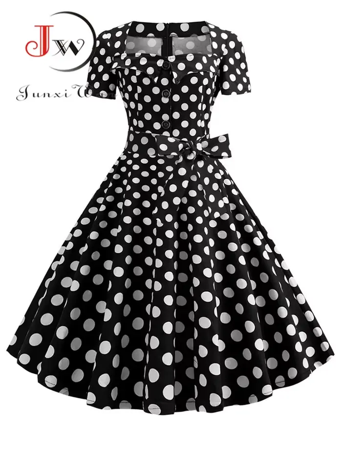 Robe rockabilly swing pin-up vintage chic pour femmes occasions spéciales été polyester et coton taille large palette de couleurs