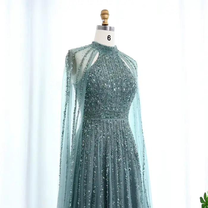 Sharon Said arabe Turquoise luxe dubaï robe de soirée avec manches Cape 2026 Caramel pour les femmes fête de mariage SS085 personnalisé
