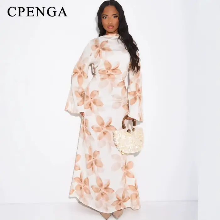 Abaya à manches longues à imprimé floral d'été de Dubaï pour femmes musulmanes