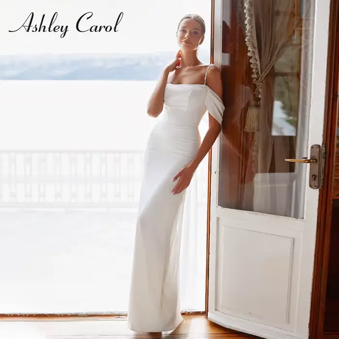 Ashley Carol gaine robe de mariée Sexy élégant hors de l'épaule cristal perles bretelles mariée dos 