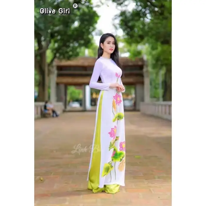 Robe traditionnelle vietnamienne Aodai en polyester Olivegirl pour femmes, occaseions spéciales, élégance et sophistication