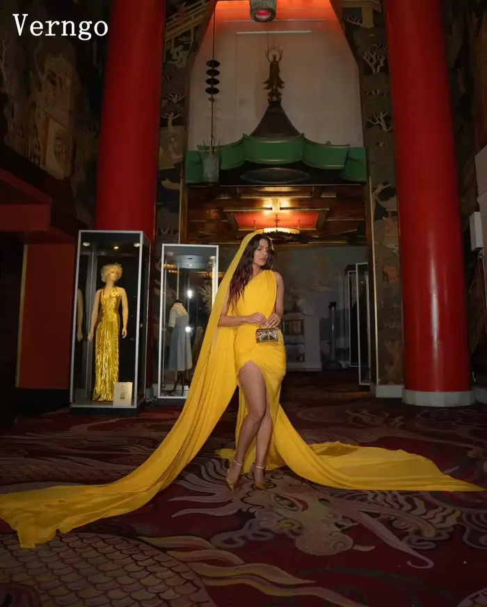 Verngo – robe de soirée élégante en mousseline de soie jaune