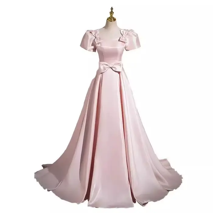 Robe de soirée élégante en Satin français rose pour femmes