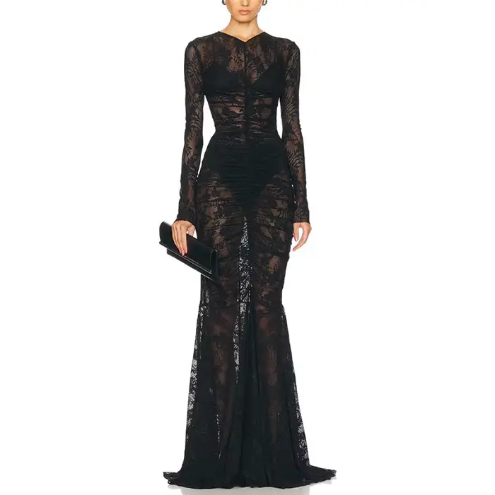 Robe de soirée en dentelle noire pour femmes élégante et luxueuse pour mariages soirées formelles et promenades romantiques
