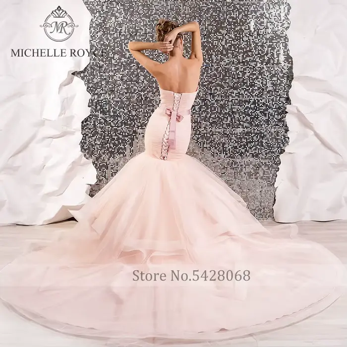 Robe de mariée Michelle Royce sirène train de chapelle perles cristal dos à lacets pour femmes élégantes occasions spéciales