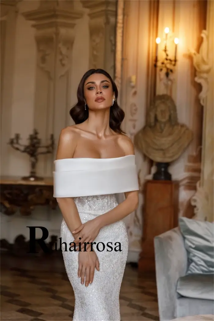 Robe de mariée sirène Ruhair Rosa en polyester pailleté avec dos à lacets et soutien-gorge intégré pour femmes occasions spéciales