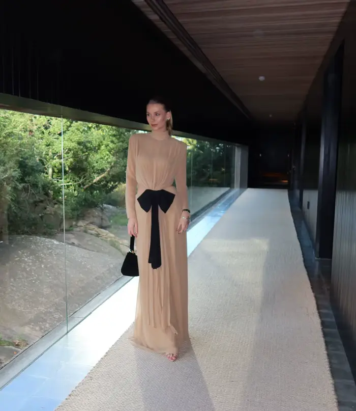 Robe de soirée sirène kaki personnalisable avec nœud et manches longues pour femmes, soirée officielle, élégante et sophistiquée