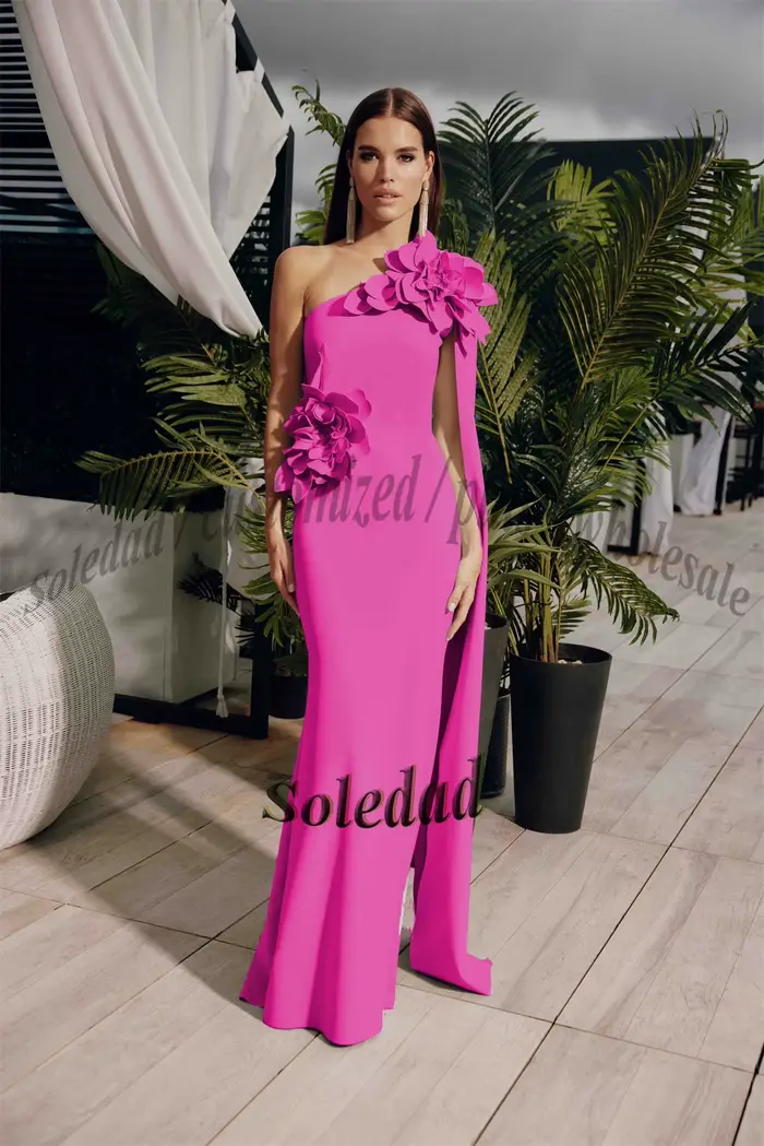 Soledad élégant une épaule mère de la mariée robe Satin fleur Appliques formelle