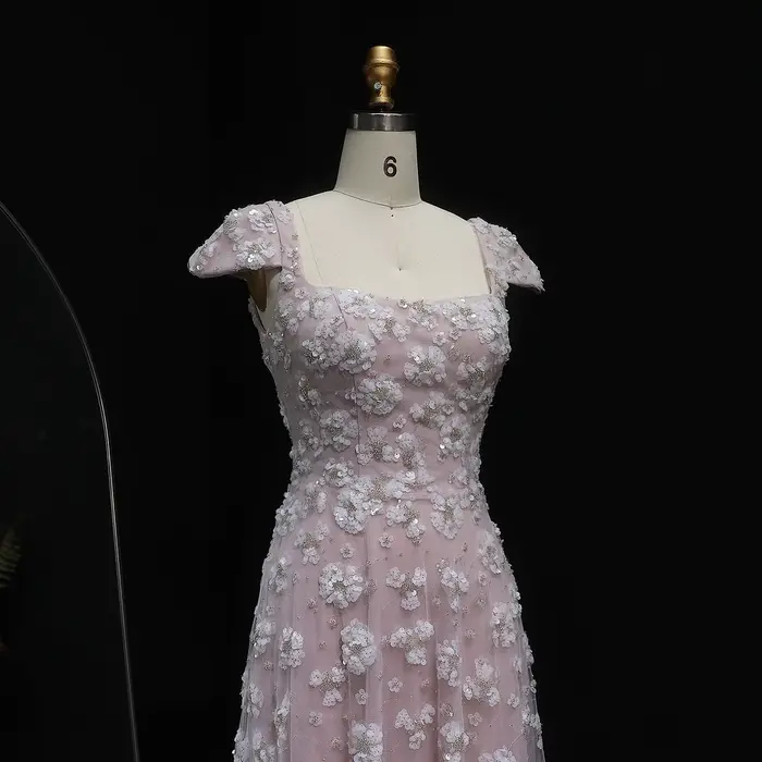 Robe de soirée Sharon Said Chic rose clair personnalisée pour femmes avec perles et paillettes pour soirées officielles mariages et cérémonies