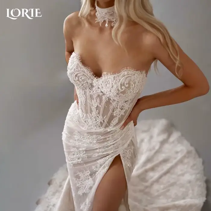 Robe de mariée Bohème princesses LORIE en dentelle avec train sirène pour femmes occasions spéciales
