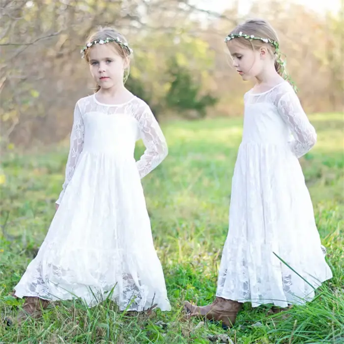 Robe élégante pour filles avec manches longues, dentelle rose brodée, robe de princesse, vêtements pour enfants, demoiselle d'honneur, mariage, remise de diplôme, robe Eid