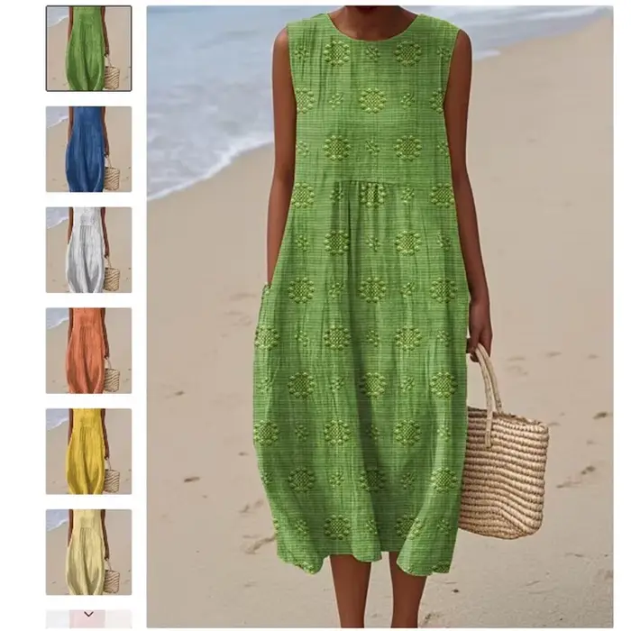 Robe mi-longue pour femmes, ligne A, col rond, sans manches, épissure élégante, Y2k, Streetwear, décontracté, ample, travail, 2025