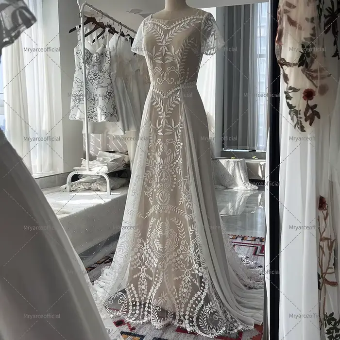 Mryarce Vintage dentelle robe de mariée en mousseline de soie une ligne robes