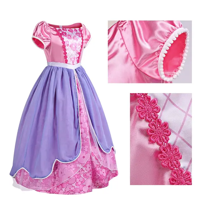 Déguisement Princesse Sofia pour Adulte Femme Robe de Cosplay en Satin Violet à Motif Floral Tenue de Soirée Halloween Carnaval Fête Chic