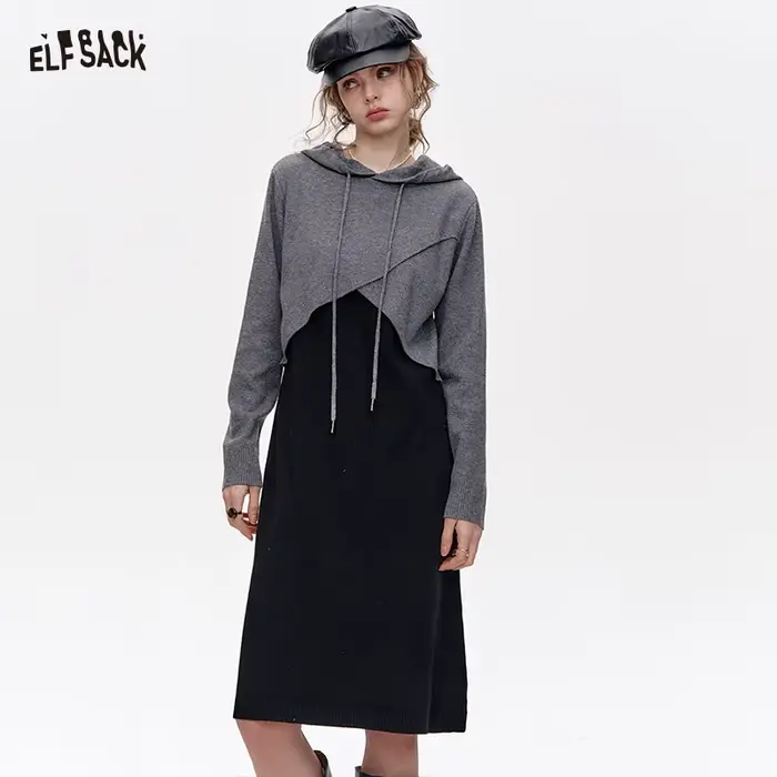ELFSACK 2025 printemps nouveautés vacances à volants robe en mousseline de soie florale élégante col en v à manches