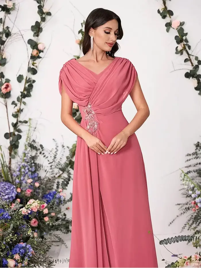 Robe de soirée de demoiselle d'honneur rose