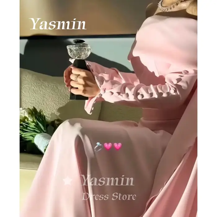 Robe de soirée rose modeste pour femmes saoudiennes