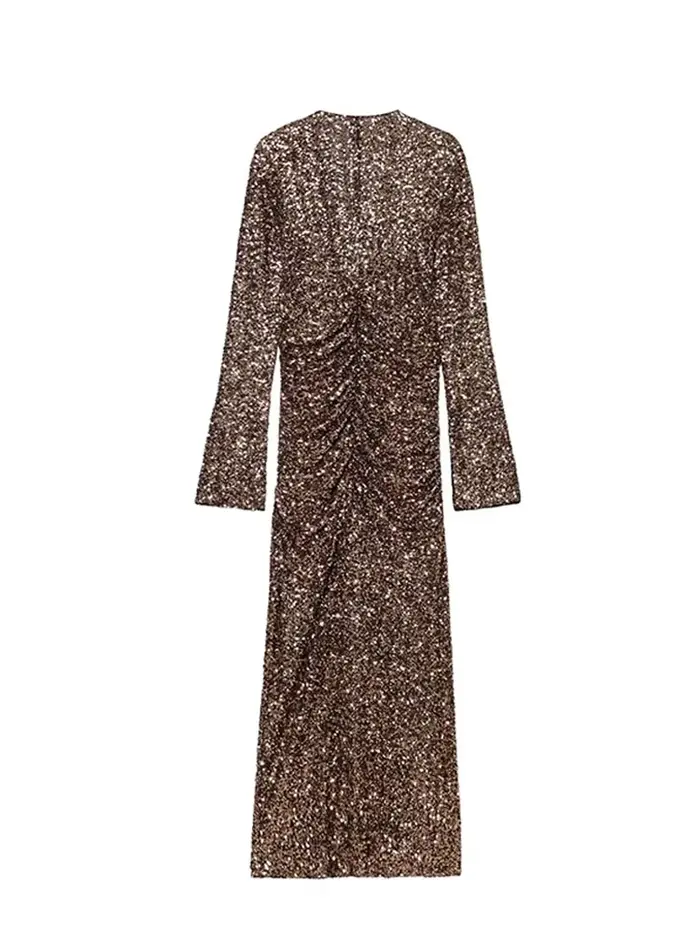 Robe sexy col V en polyester avec paillettes pour femmes, élégante et cintrée, pour occasions spéciales et événements formels