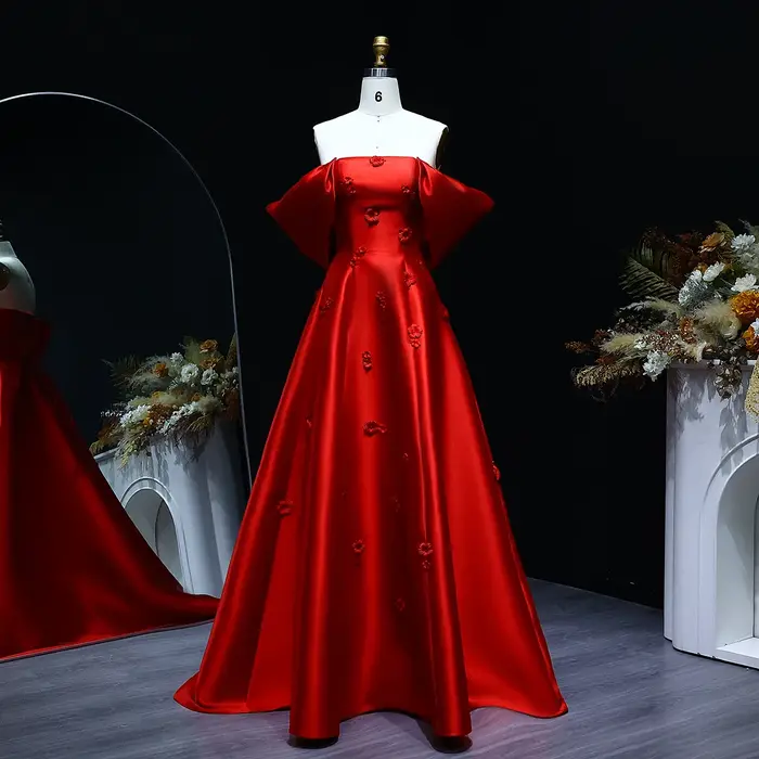 Robe Sharon Said Trapèze Rouge Arabe Personnalisée avec Décoration 3D pour Soirées Officielles