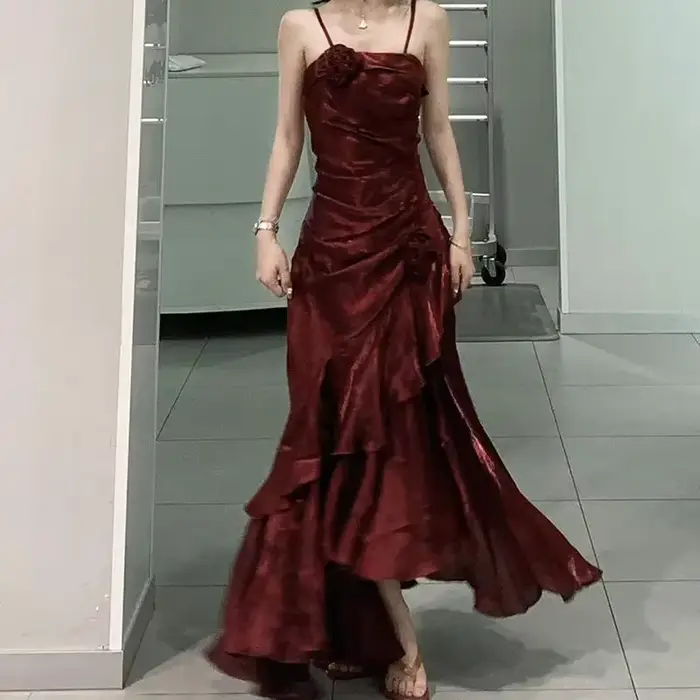 Robe longue en queue de poisson pour femmes, élégante, Vintage, Camisole, Sexy, taille fine, mi-long