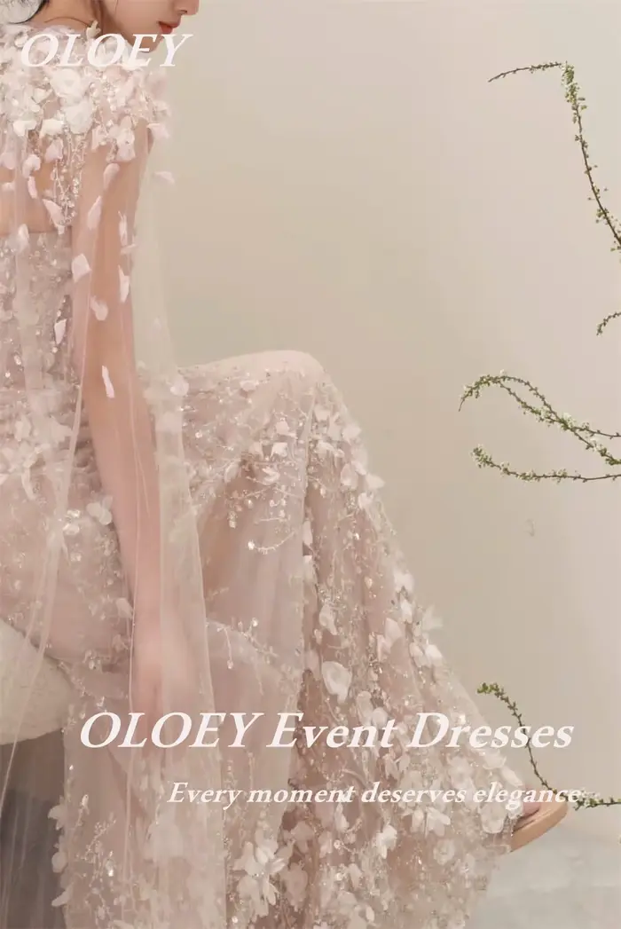 OLOEY luxe Beaidng 3d fleurs dentelle robe de mariée plissé Tulle une ligne