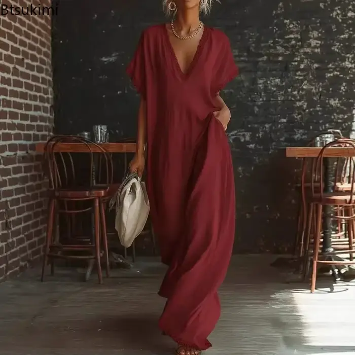 Robe en dentelle ample avec col en V pour femmes, couleur blanche, noire, rouge bordeaux, bleu ciel, jaune, pour l'été, la plage, les fêtes, junior