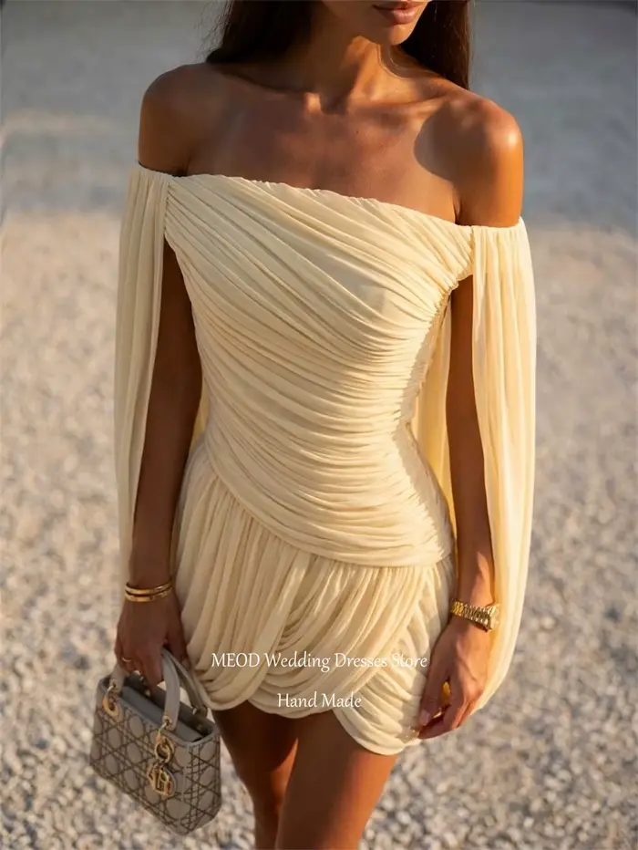 MEOD – robe courte en mousseline de soie jaune, sans bretelles, style Dubaï, robes de soirée, épaules dénudées, Mini robe Vintage personnalisée