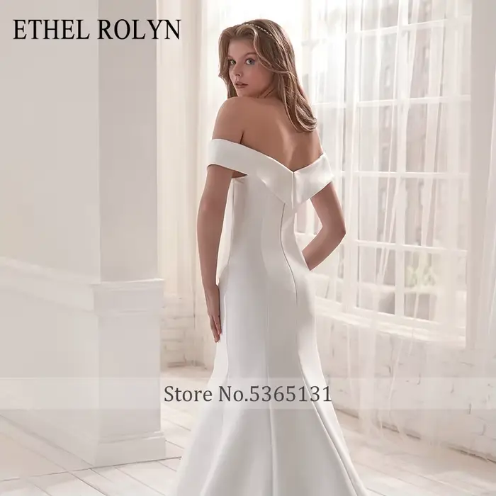 ETHEL ROLYN robe de mariée sirène chic froncé hors de l'épaule Satin