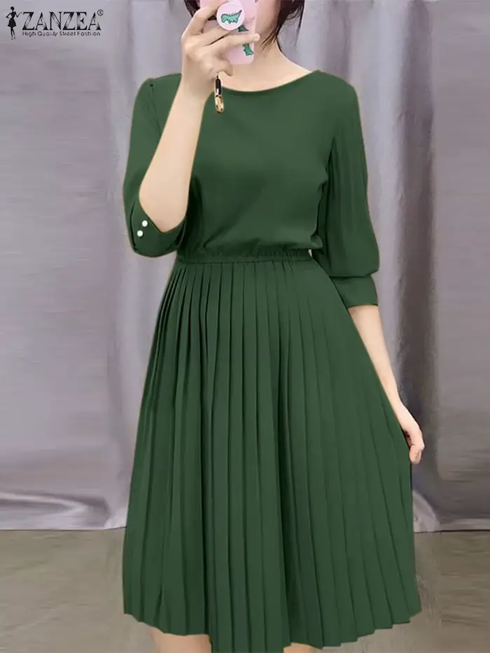 Robe d'été ZANZEA en polyester décontractée avec volants pour femmes, occasionnelle et quotidienne, couleurs jaune, rose, vert armée, taille S à XXXL
