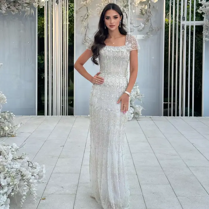 Robe Sharon Said sirène en polyester avec perles et cristal pour soirées officielles et mariages