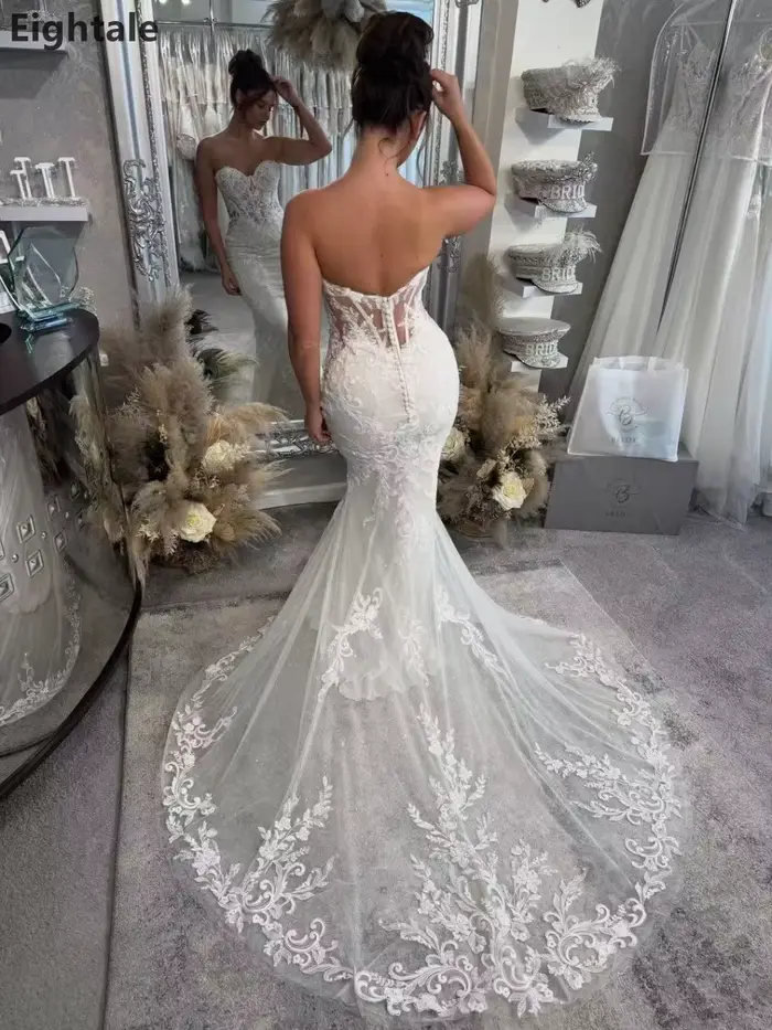 Robe de mariée de luxe sirène ivoire avec décoration en dentelle et soutien-gorge intégré pour femmes enceintes et occasions spéciales