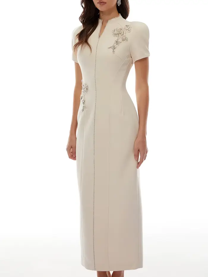 Robe longue VGH abricot à col mandarin pour femme