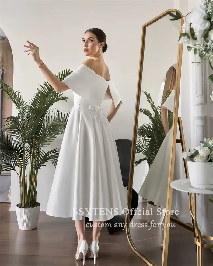 Robe de mariée mi-longue en satin doux pour femmes