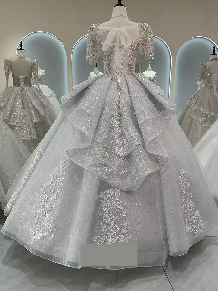 Robe de mariée de luxe française avec perles brillantes, broderie lourde, ciel étoilé et queue personnalisable pour femme occasions spéciales