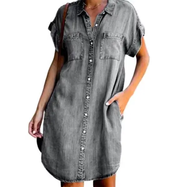 Robe chemise en jean pour femmes, décontractée, manches courtes, poches boutonnées, DistMurcia Jean,