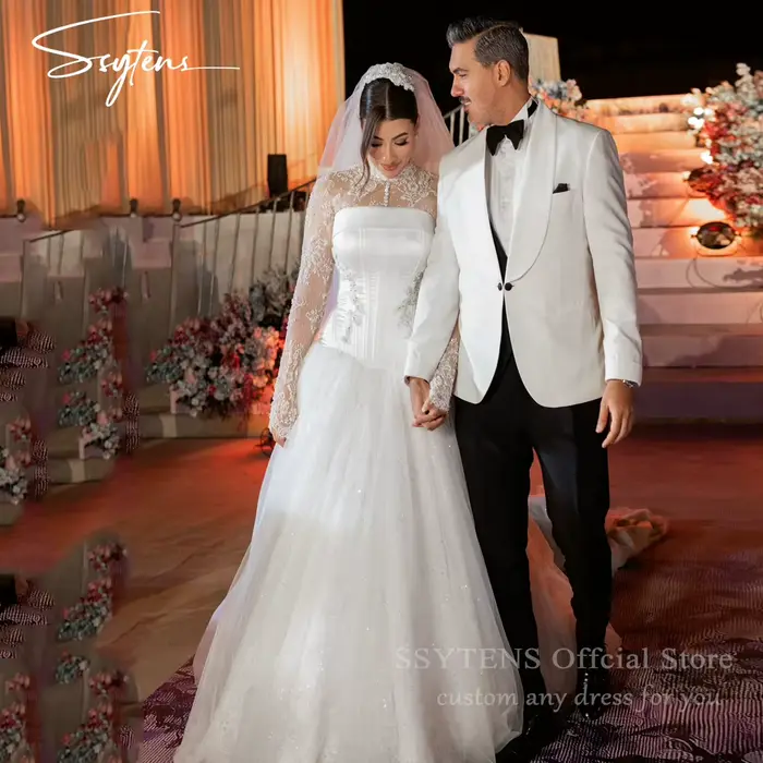 SSYTENS robes de mariée civiles élégantes col haut une ligne