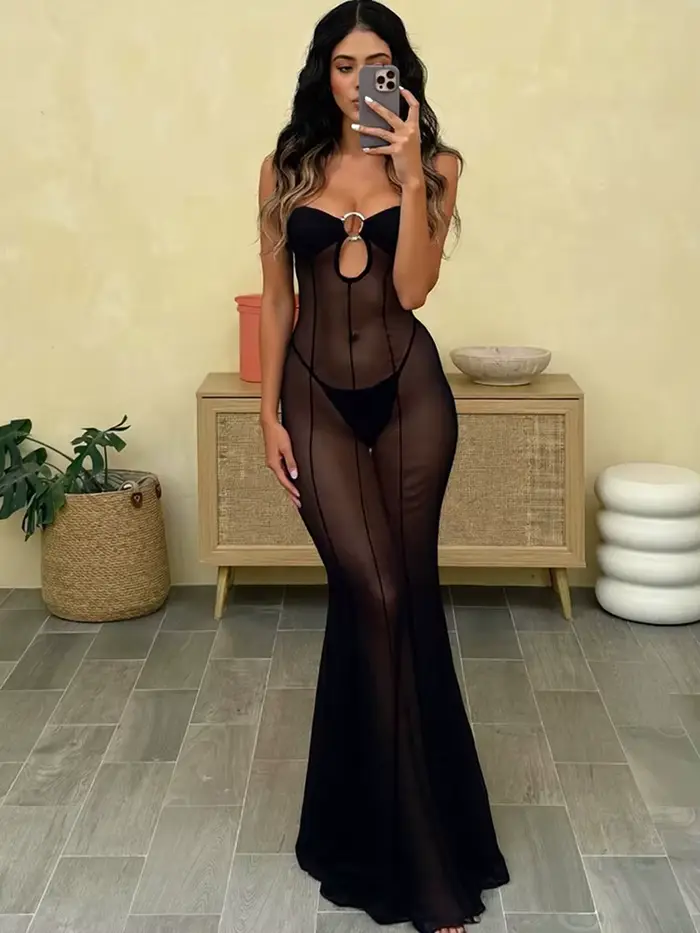Nibber – Robe longue en maille pour femmes, élégante, Maxi, transparente, Sexy, à la mode, pour fill