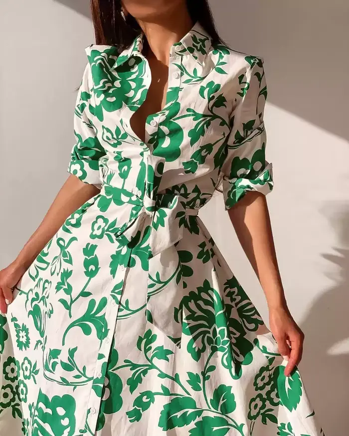 Robe maxi en rayonne de coton à imprimé floral vert pour femmes