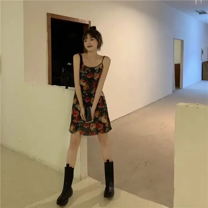Robe Féminine Élégante Style Vintage pour Occasions Spéciales Saison Été Coupe Ample Motif Floral Polyester