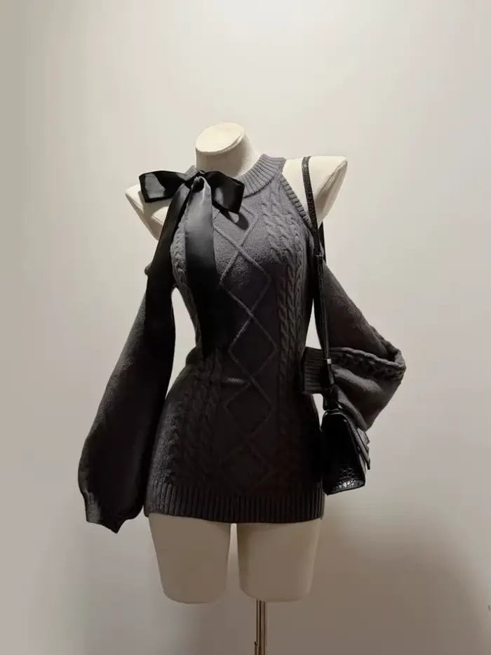 Kawaii – robe pull à épaules dénudées pour femme