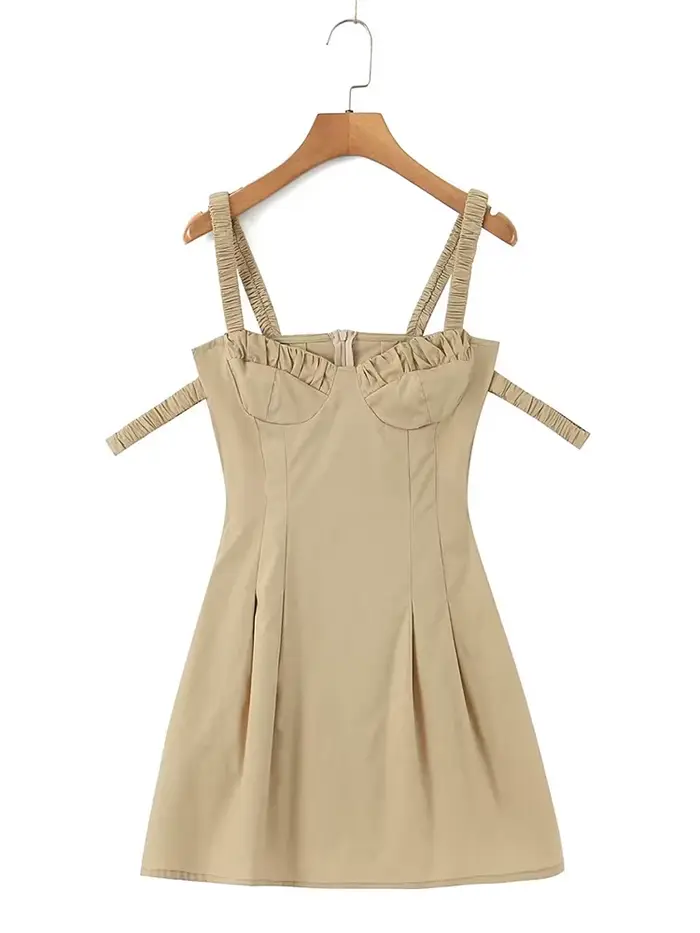 YENKYE-Mini robe plissée à double sangle élastique pour femme, robe trapèze sexy, style corset fronc